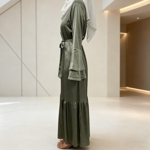 Muslim Women's Modest Maxi <b>Dress</b> - Lightweight Thin Satin, Layered Sleeves with Diamond (Style 6789) - Product Image 4
