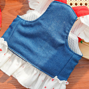 Ensemble Harnais et <span class=keywords><strong>Robe</strong></span> pour Animaux de Compagnie Motif Ours Fraise Adorable, en Denim Respirant, Anti-Traction, Ajustable, pour Chiens et Chats, Jupe pour Chiots - Product Image 5