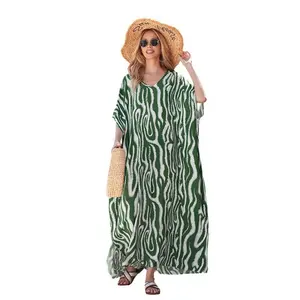 2024 New Design Rayon Women Print Bohemian Dress Lady Casual Dress Beach Cover Up Sarong