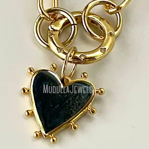Позолоченная цепочка NM42777, ожерелье с черной эмалью, подвеска в форме сердца, кубический цирконий, Пружинная Застежка