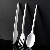 Ensemble de couverts jetables biodégradables en PLA CPLA, couteau, fourchette et cuillère, emballés individuellement, sans danger pour les aliments