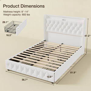 Upholstered Platform <b>Bed</b> Frame with <b>LED</b> Headboard and 4 Under <b>Bed</b> Storage Drawers Wooden Slat Support Storage <b>Bed</b> for Bedroom - Product Image 6
