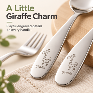 Ensemble de couverts pour enfants en acier inoxydable 304, design adorable avec poignée girafe. - Product Image 4