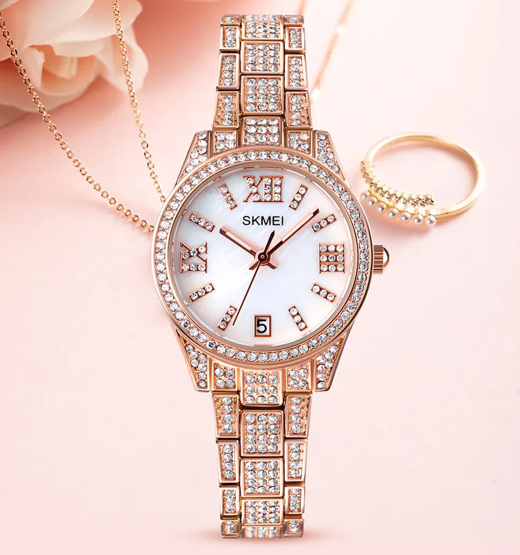 Womens Diamond Watches SKMEI 1741 Japan Movt Diamond Stainless Steel Quartz Watches