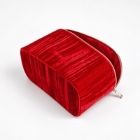 Trousse de Maquillage de Voyage en Velours Rouge Écrasé, Poignée Robuste, Double Fermeture Éclair Lisse pour Rangement de Produits de Beauté et Articles de Toilette