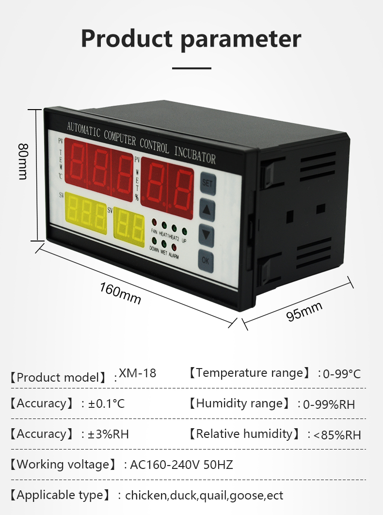 China Manufacturers Xm-18 Automatic Digital 12 Volts Ac/ Dc Roll Egg Incubator Controller Xm 18d(图3)