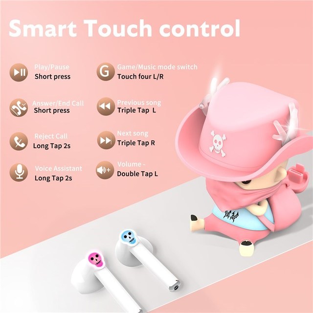 Cartoon TWS Bluetooth In-Ear Earbuds with Immersive Stereo Sound Noise Cancellation Waterproof Functionality for Gaming
