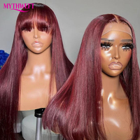 Perruques Lace Front Lisses Bourgogne Densité 250 Cheveux Humains 99J Ligne de Cheveux Naturelle Cheveux Humains Vierges Brésiliens Perruque Sans Colle pour Femmes