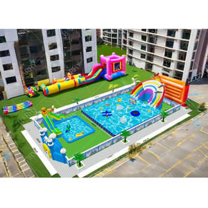 Parque de atracciones al aire libre, marco de Metal duradero móvil, piscina de Pvc para juguetes de agua, tobogán de agua, Parque Acuático terrestre inflable - Product Image 1