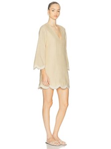 Robe courte trapèze pour femme, style vintage français, coupe régulière, en lin/coton épais, couleur unie, brodée, respirante, idéale pour l'été. - Product Image 2