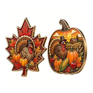 Épinglette en métal en forme de dinde de Thanksgiving, plaquée or, forme irrégulière, émail dur, souvenir de collection - Product Image 2