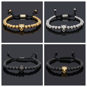 Nuevo diseño personalizado cuentas de acero inoxidable cabeza de Lobo encanto macramé pulsera para hombres regalo - Product Image 6