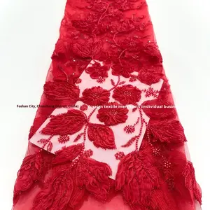 Eco-Friendly Beaded Tube Lace Floral <strong>Fabric</strong> for High-End Wedding Evening &amp; Ball Gown Dresses Fresh &amp; Elegant - Product Image 2