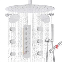 HOMEDEC Ensemble de douche pluie 16 pouces avec double pommeau mural 6 pouces, robinet 5 voies, douchette à main 2 fonctions avec jets, nickel brossé
