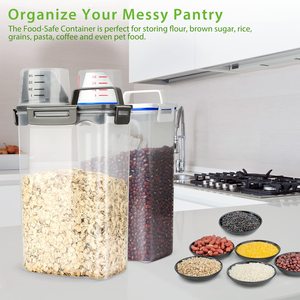 Contenedor de Alimentos de Plástico Transparente de 5L, Apto para Alimentos, Libre de BPA, Dispensador de Comida para Perros y Gatos, <span class=keywords><strong>Taza</strong></span> Medidora, Organizador de Almacenamiento de Alimentos Secos, Ligero - Product Image 6