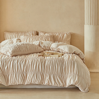 Parures de lit de luxe de qualité supérieure, couleur unie, à effet bulles et froncées, collections personnalisées, taille super king et queen, housse de couette et ensemble de literie