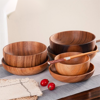 Service de vaisselle en bois de noyer anti-brûlure, assiettes et bols en bois pour la maison, assiette à fruits en bois d'acacia pour salades et riz pour enfants