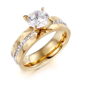 Latest Ladies Engagement Wedding Gold Ring, Design 316L Stainless Steel Couples Rings Jewelry #