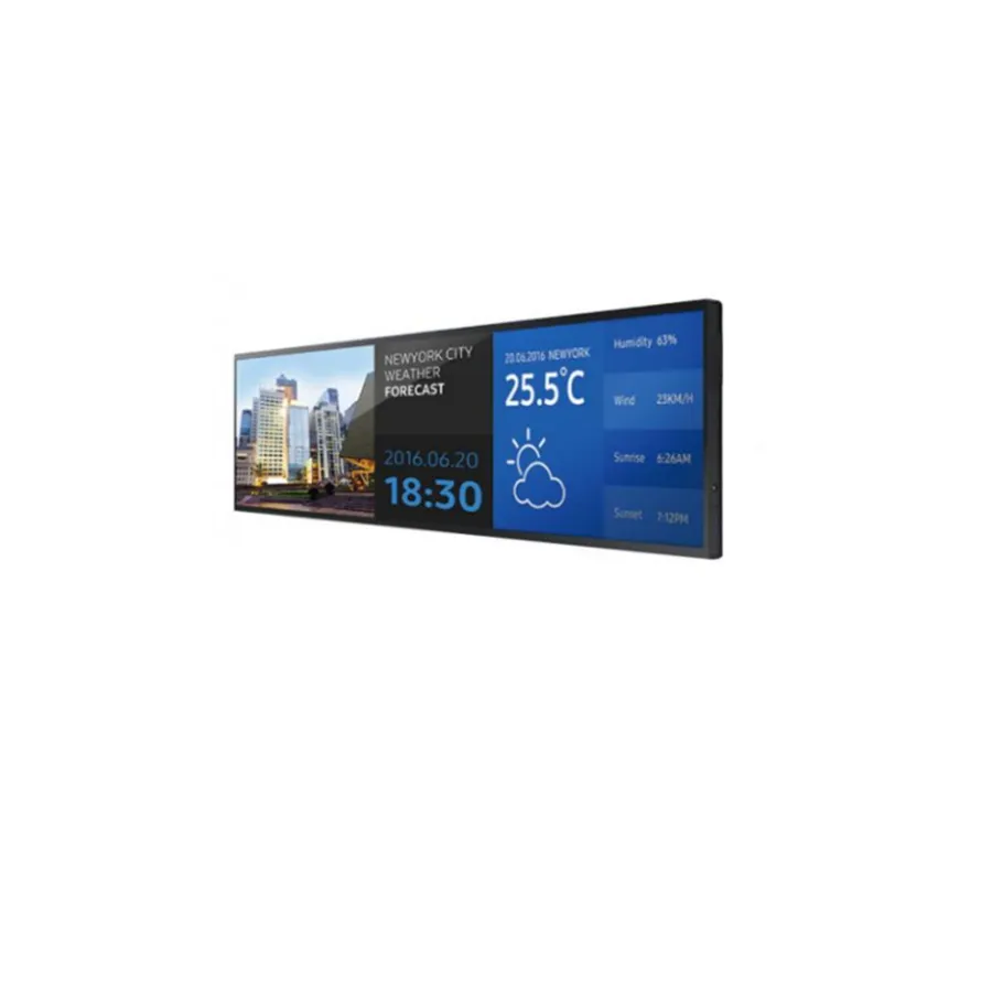 Supermarket Shelf Display Advertising 28 Inch Stretched Bar Type Lcd Ultra Wide Strip Screen