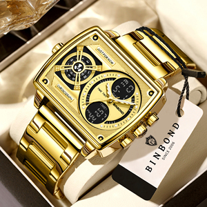 BINBOND 2026 Orologio da Polso Digitale da Uomo Impermeabile Luminoso con Doppio Fuso Orario, Quadrante Rettangolare, per Uomo - Product Image 1