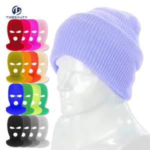 Vente en gros de masques faciaux complets en acrylique 100% avec logo brodé pour rappeurs, masque à 3 trous tricoté <span class=keywords><strong>noir</strong></span> et rose, cagoule, masque de <span class=keywords><strong>ski</strong></span> - Product Image 2