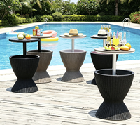 Table de bar de patio 2-en-1 en rotin avec seau à glace élévateur et drain intégré pour plage, hôtel, jardin - Vente chaude directe usine