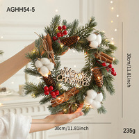 Nouvelle couronne de Noël en rotin avec fleurs, clochette, nœud, branche d'arbre rouge, décoration de porte, pendentif de fenêtre de Noël