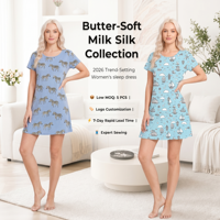 Chemise de nuit d'été pour femme à manches courtes, en soie de lait tricotée, respirante, antibactérienne, séchage rapide, avec logo personnalisé et imprimé