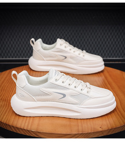 Chaussures de sport tendance pour hommes, nouvelle collection été, respirantes en toile, polyvalentes, blanches, à semelle épaisse, style coréen, pour la marche - Product Image 6