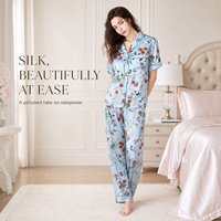 Setelan Loungewear Musim Panas 100% Sutra, Lembut, Bernapas, Kancing Depan, Atasan & Celana Panjang, Kustomisasi Grosir