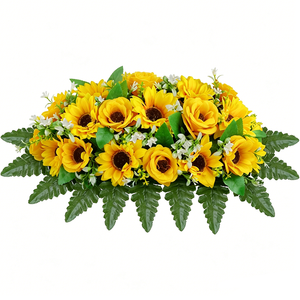 Plastic Sunflower Memorial Wreath <strong>for</strong> <strong>Graves</strong> Durable <strong>Artificial</strong> <strong>Flower</strong> Arrangement with Green Ferns <strong>for</strong> Tombstone Decoration - Product Image 1
