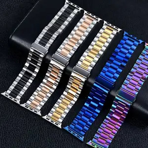 Manufacturer Three-bead Stainless Steel Metal Straps Watch Band For Apple Watch 49mm 45mm 44mm 42mm 41mm 40mm 38mm Strap