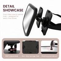 Miroir de voiture pour bébé en acrylique incassable, lentille convexe, pivotant à 360°, sangle réglable, coussin antidérapant, lumière USB, fixation murale