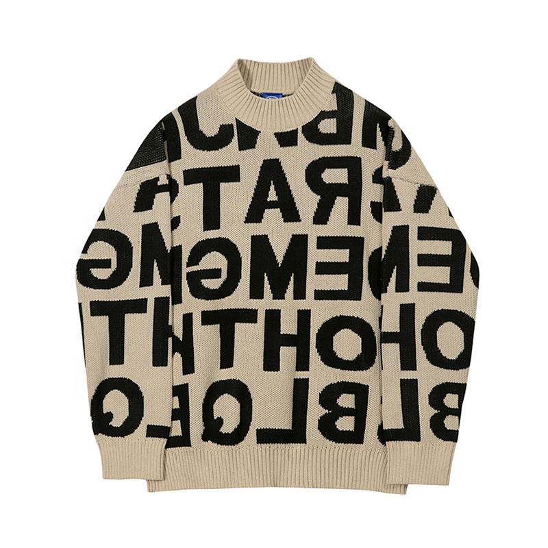 Custom Oversized Knit Cashmere Sweater for Men Winter Jacquard Knitted Sweater