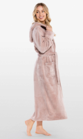 Peignoir en polaire à capuche personnalisé pour femme - Luxe, doux, manches longues, longueur genou, fermeture à cordon, séchage rapide, élégant