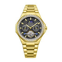 Mode luxe Tourbillon squelette montre cadran en or Phase de lune montre automatique mécanique montre-bracelet pour hommes