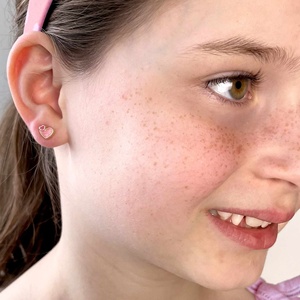 Bijoux pour enfants personnalisés, boucles d'oreilles en émail à double cœur, plaquées or, en acier inoxydable, bijoux à la mode pour filles, boucles d'oreilles pour enfants - Product Image 4