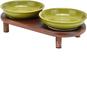 Comedero Doble de Madera para Mascotas, Elevado, para Perros y Gatos, con Forma Ovalada, Protección para la Columna Cervical - Product Image 1