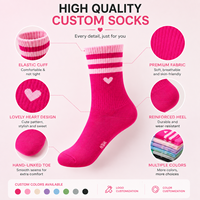 Chaussettes pour femmes, chaussettes de couleur unie, chaussettes roses à cœur, chaussettes en coton pour femmes, chaussettes de sport, logo brodé personnalisé