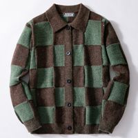 Cardigan à revers à manches longues en 100 % polyester à motif écossais classique, nouvelle collection automne-hiver pour hommes, idéal pour le commerce transfrontalier.