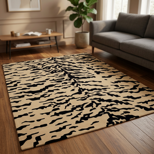 Alfombra Moderna con Estampado Animal, Rectangular, Beige y Negro, para Sala de Estar, Decoración del Hogar - Product Image 3
