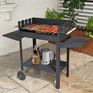 <b>Outdoor</b> Charcoal <b>BBQ</b> Grill 122x48x87cm Adjustable Height Multifunctional With Side <b>Tables</b> And Storage Shelf - Product Image 1
