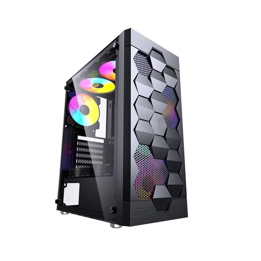 Powercase PWseries Computer Casing Desktop Custom EATX Tempered Glass RGB Gaming PC Case pc tower cabinet case