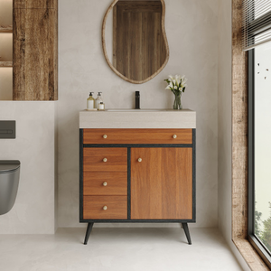 Mobile <span class=keywords><strong>Bagno</strong></span> Moderno Freestanding con Lavabo in Ceramica e Top in Pietra Sinterizzata - Product Image 1
