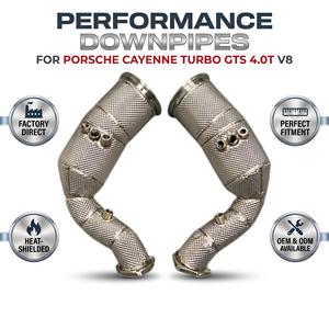 Tuyaux avant en acier inoxydable Vortex avec bouclier thermique pour Porsche Cayenne Turbo GTS 4.0T avec kits de conduites à bride et isolation thermique - Product Image 1