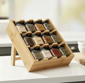 Bamboo Countertop Spice Rack Housewarming Gift <b>Set</b> of Spice Rack 12 Pre-filled Spice Jars Wood Storage Holder - Product Image 6