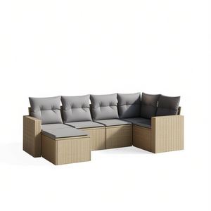 Grey Pe <b>Rattan</b> Garden <b>Sofa</b> Set With Adjustable Feet 6 Seater Outdoor Furniture Contemporary Design - Product Image 1