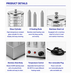 Calentador de Panecillos para Hot Dogs de Grado Alimenticio con 4 Varillas y Jaula Vaporera, Calentador de Salchichas de Acero Inoxidable para Mostrador, para Servicios de Alimentación - Product Image 3