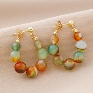 <span class=keywords><strong>Boucles</strong></span> <span class=keywords><strong>d</strong></span>'<span class=keywords><strong>oreilles</strong></span> en cuivre style vintage avec perles de pierres naturelles colorées, nouvelle collection 2023, style chinois, luxe léger, minimaliste, haut de gamme, élégantes, à clous - Product Image 2