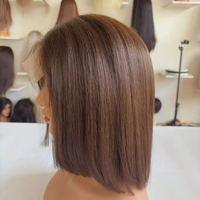 Perruque Bob Courte et Volumineuse 100% Cheveux Humains avec Frange, Fermeture en Dentelle 5x5, Ligne de Cheveux Naturelle, Densité 150% pour Femmes